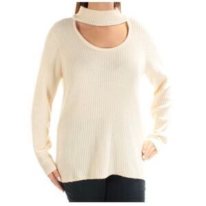 KENSIE Womens Ivory Cut Out Long Sleeve Crew Neck Sweater